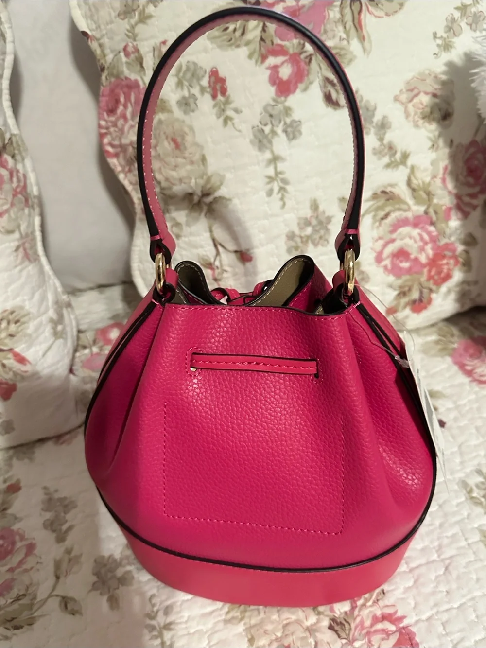 Michael Kors Fuchsia Pebbled Leather Drawstring Bucket Bag